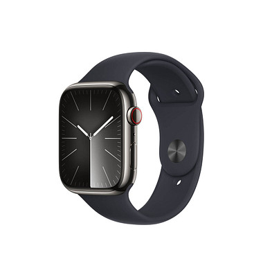Apple Watch Series 9 45 mm Edelstahl (GPS+Cellular) Sportarmband SM  schwarz, graphit