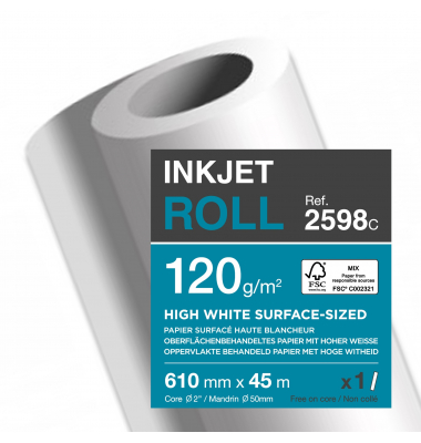 Plotterpapier Clairjet Light Coated 2598C A1+, 610mm x 45m, hochweiß, 120g Plotterpapier Clairjet Light Coated 2598C A1+, 610mm x 45m, hochweiß, 120g