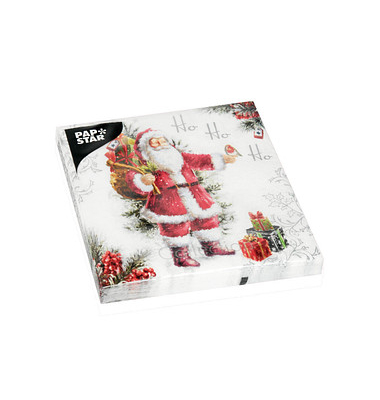 Servietten 85036, mehrfarbig / HoHoHo/Weihnachtsmann, 3-lagig, 33x33cm