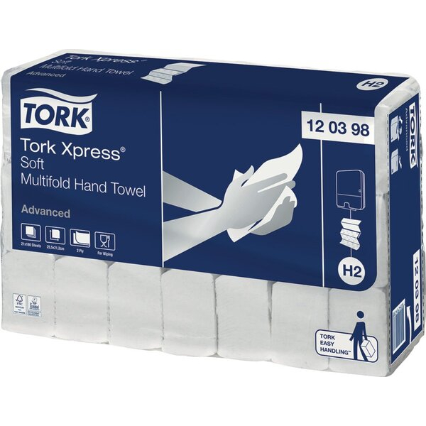 Tork Falthandtücher H2 Xpress Soft Advanced 120389, 21,2x25,5cm, 2-lagig, Z-Falz, weiß, Papier 7322542014752 Tork 21 Paket