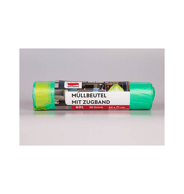 Müllbeutel 42224, grün, 60 Liter, mit Zugband