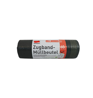 Müllbeutel 42378, schwarz, 60 Liter, mit Zugband