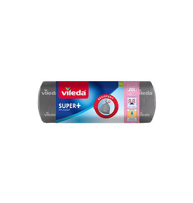 Müllbeutel 5800449008 SUPER+, Vileda, grau, 20 Liter, mit Zugband