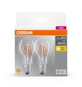 2 OSRAM LED-Lampen Base CLASSIC A40 Multipack E27 4 W klar