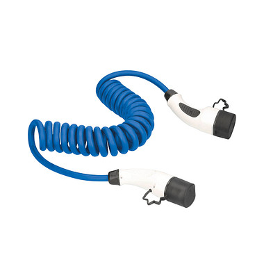 as-Schwabe MODE 3 Spiral Ladekabel für Elektroautos Typ 2 auf Typ 2 blau 400 V, 16 A, 11,0 KW, 1,0 - 5,0 m