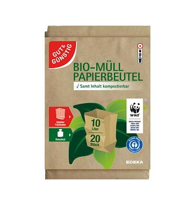 Bio-Müllbeutel 4781599009, braun, 10 Liter, offen, kompostierbar