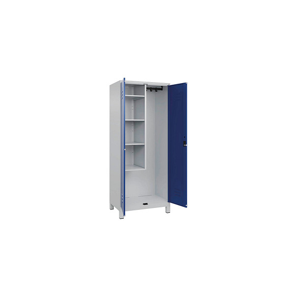 4066681618022 - Putzmittelspind Classic PLUS 1 Abteil Trennwand mittig verkürzt lichtgrau enzianblau B 800 mm mit Füßen Zylinderschloss 4066681618022 - Putzmittelspind Classic PLUS 1 Abteil Trennwand mittig verkürzt lichtgrau enzianblau B 800 mm mit Füßen Zylinderschloss