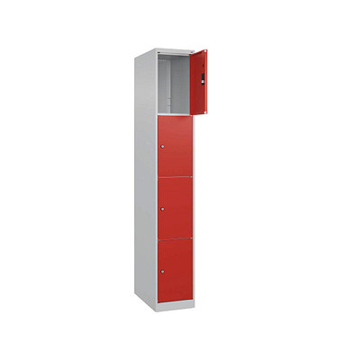CP Schließfachschrank Classic Plus lichtgrau, verkehrsrot 080000-104-S10002, 4 Schließfächer 30,0 x 50,0 x 185,0 cm