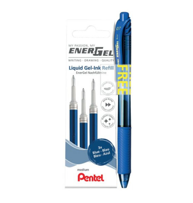 3er Set EnerGel Minen LR7, blau plus 1 Stift BL107 blau, gratis