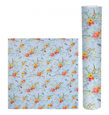 Geschenkpapierzuschnitte Verano light 01 543, Blumen, 50cm x 70cm, hellblau/bunt