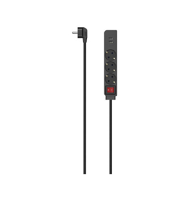 hama 3-fach Steckdosenleiste mit Schalter 1,4 m schwarz mit USB-Buchse