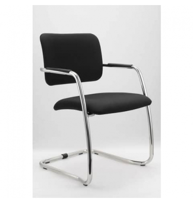 Besucherstuhl Premium Freischwinger, schwarz / chrom, mit Armlehnen, Rundohr