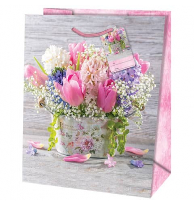 Geschenktasche 22400 TL Blumentopf, allgemein, gedrehte Kordel mit Karte, Blumentopf, 267mm x 330mm