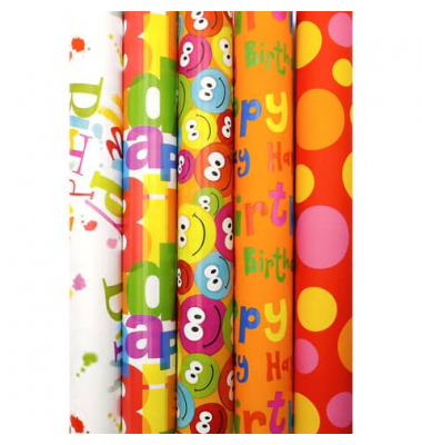 Geschenkpapier 1330-24365, 5 verschiedene, 70cm x 2m, bunt