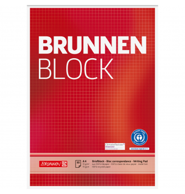 Briefblock 105261801 Recycling, Lineatur 22 / kariert, A4, 70g, rot, 50 Blatt