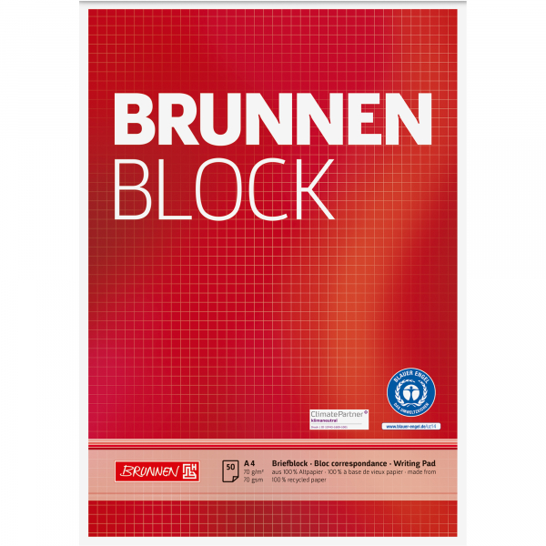 4003273689404 - Briefblock 105261801 Recycling Lineatur 22   kariert A4 70g rot 50 Blatt 4003273689404 Brunnen