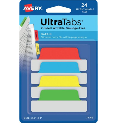 Haftmarker 74768, UltraTabs Schmal, grün/blau/rot/gelb, ohne, rechteckig