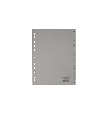 Register Durable 6507, Dez-Jan, A4, aus Kunststoff, grau