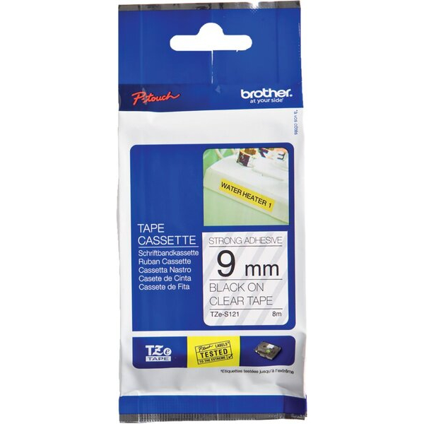 4977766693295 - P-touch Schriftband TZe-S121 9mm x 8m schwarz farblos laminiert stark selbstklebend 4977766693295 Brother