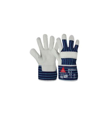 Arbeitshandschuhe Bremerhaven, Leder, natur/blau, Gr&ouml;&szlig;e 8