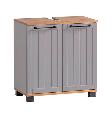 MÖBELPARTNER Waschtischunterschrank ohne Waschbecken Jelda 154176 platingrau, eiche-landhaus 59,8 x 32,6 x 62,4 cm