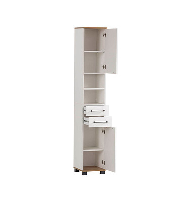 MÖBELPARTNER Badschrank Jelda 154220 eiche landhaus, weiß 30,3 x 32,6 x 180,9 cm