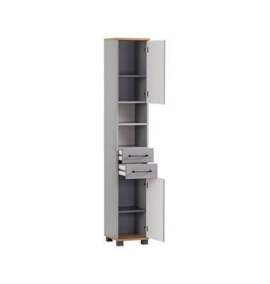 MÖBELPARTNER Badschrank Jelda 154231 platingrau, eiche-landhaus 30,3 x 32,6 x 180,9 cm
