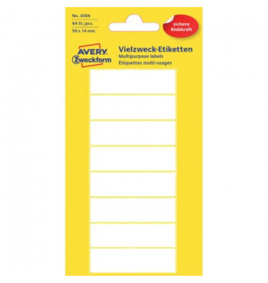 Etiketten 3086, weiß 50x14mm, abgerundete Ecken, 