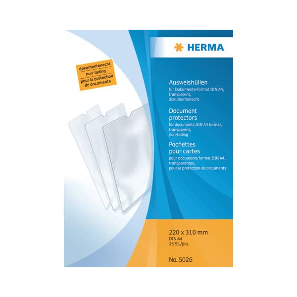 4008705050265 - 5026 Ausweishüllen - 220x310 mm für Format DIN A4 geprägt dokumentenecht 4008705050265 Herma