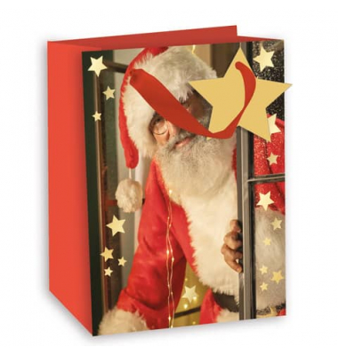 Geschenktasche 52710 Ho Ho Ho, Weihnachten, Schleifenband mit Sternanhänger, Weihnachtsmann, 17,7cm x 22,7cm