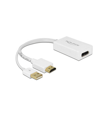 Adapter, HDMI™/USB A/DP - 2 x Stecker/Buchse, L: 0,24 m, weiß