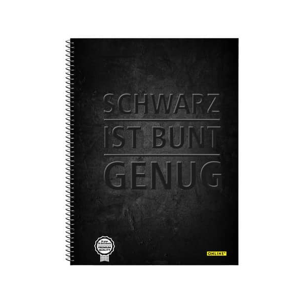 9 Stück Online Collegeblock 10122/9 schwarz ist bunt genug, Muster, kariert / kariert, A4, 90g, schwarz, 80 Blatt 4014421101228 Online