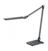 LED-Schreibtischlampe Wave, grau metallic, mit Standfuß, dimmbar