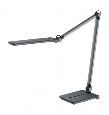 LED-Schreibtischlampe Wave, grau metallic, mit Standfuß, dimmbar