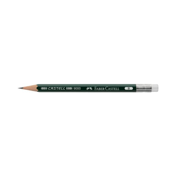 3 Stück Faber-Castell Bleistift Castell 9000, 119038, Härte B, 1,0mm, dunkelgrün, mit Radiergummi 4005401190387 Faber-Castell