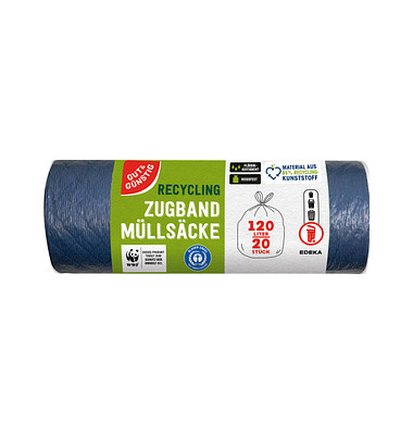 Müllbeutel 1463045003 Recycling, blau, 120 Liter, mit Zugband