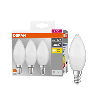 3 OSRAM LED-Lampen Base CLASSIC B40 Multipack E14 4,9 W matt