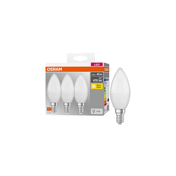 4099854047091 - OSRAM BASE CLASSIC B 40 FR LED-Lampe mit Sockel E14 Minikerzenform 3er Pack 49W 470lm 2700K warmweißes Licht geringere Wärmeentwicklung sehr 4099854047091 - OSRAM BASE CLASSIC B 40 FR LED-Lampe mit Sockel E14 Minikerzenform 3er Pack 49W 470lm 2700K warmweißes Licht geringere Wärmeentwicklung sehr