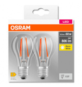 2 OSRAM LED-Lampen Base CLASSIC A60 Multipack E27 6 W klar