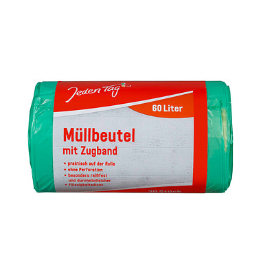Müllbeutel 14458859, grün, 60 Liter, mit Zugband, extrastark
