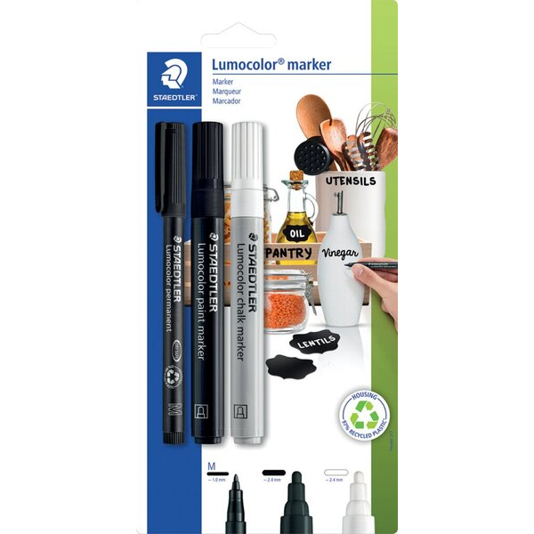 4007817087855 - STAEDTLER Lumocolor Marker-Set 3er Blisterkarte Inhalt Lumocolor Permanent-Marker schwarz (317-9)  - 1 Stück (60 BK-7)
