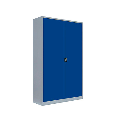 Stahlschrank 530381 enzianblau, lichtgrau 120,0 x 60,0 x 195,0 cm, aufgebaut 