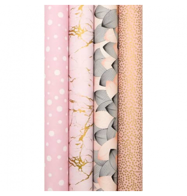 Geschenkpapier Sweet Rose 1330-24363, 4 verschiedene, 70cm x 2m, roséton