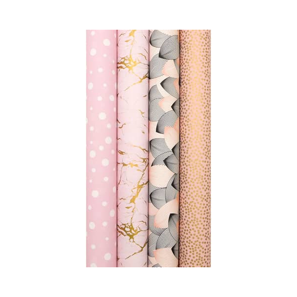 25 Stück Braun und Company Geschenkpapier Sweet Rose 1330-24363, 4 verschiedene, 70cm x 2m, roséton 4014995416827 Braun und Company 2 Meter