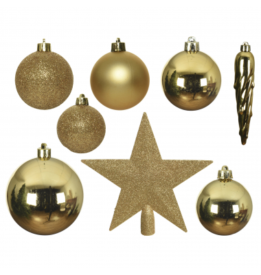 Weihnachtskugeln-Mix 023370, 33 St./Pack stoßfest gold