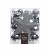 Weihnachtskugeln-Mix 023371, 33 St./Pack stoßfest silber