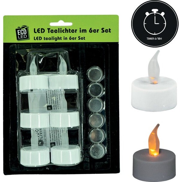 4031456882946 - LED Teelichter 6er Set inkl Batterie CR2032 u Timer  LED-Teelichter-Set 4031456882946 Büroring
