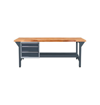 Werkbank  anthrazitgrau, lichtgrau 3 Schubladen 200,0 x 75,0 x 85,0 cm 