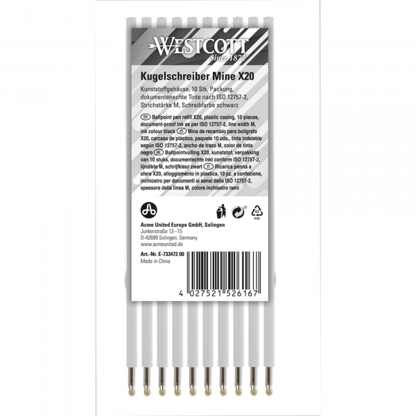 4027521526167 - Westcott Kugelschreibermine X20 E-733472 00 sw 4027521526167 10 Stück 4027521526167 - Westcott Kugelschreibermine X20 E-733472 00 sw 4027521526167 10 Stück