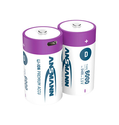 2 ANSMANN Akkus 6000 Mono D 5.400 mAh 